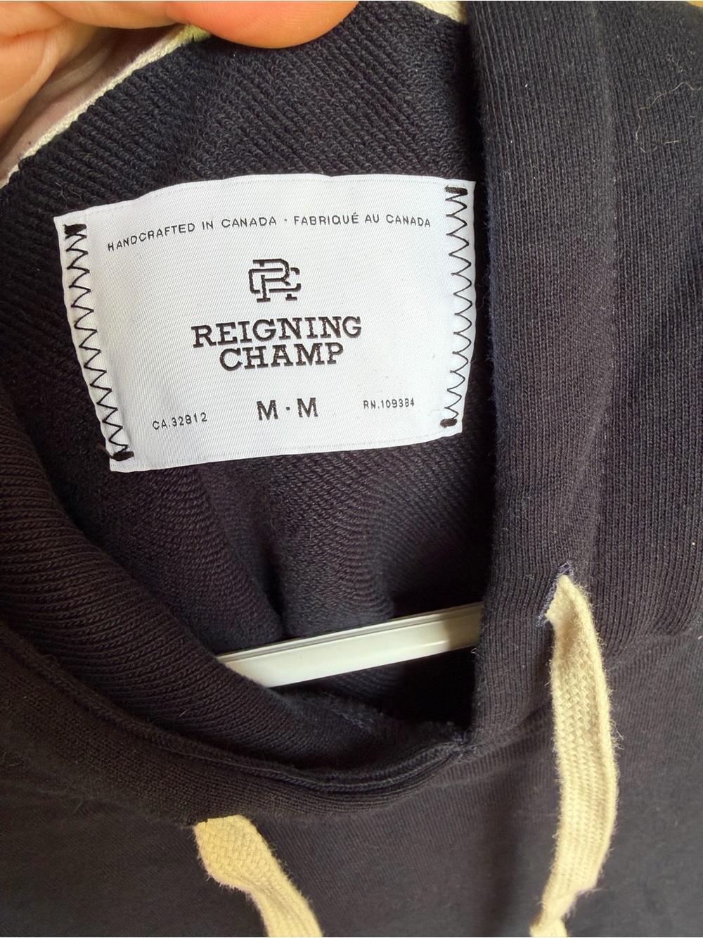 Reigning Champ Men's Hoodie with Cream Drawstrings - Made in Canada!